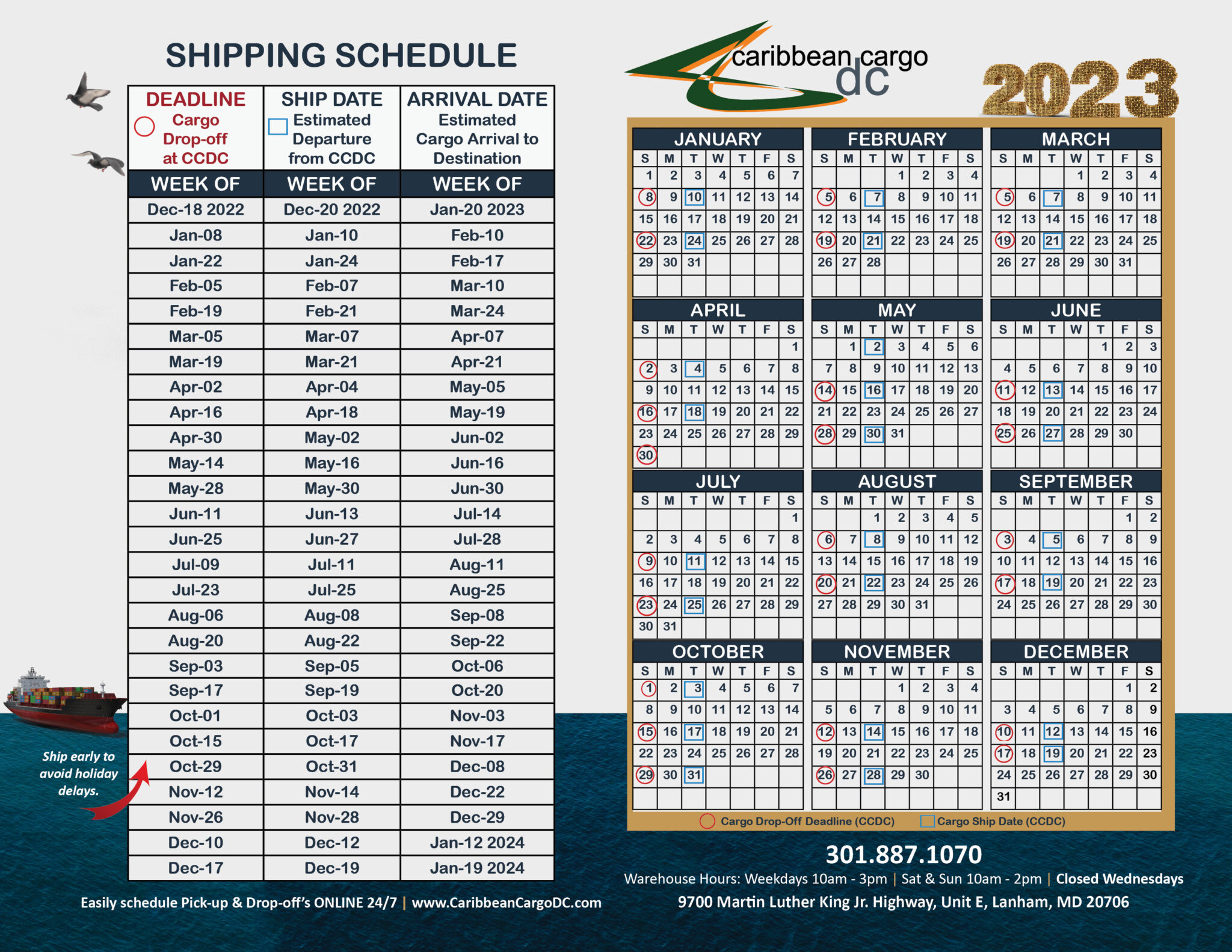 2023 Shipping Calendar Caribbean Cargo DC