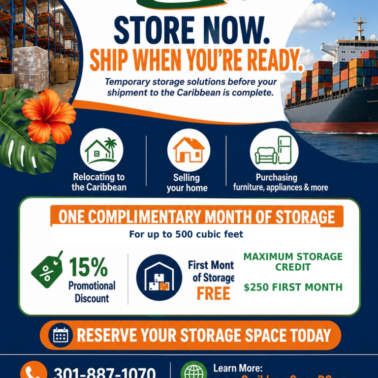 CCDC Temporary Storage Caribbean Cargo DC temporary storage promotion for qualifying Caribbean shipments.