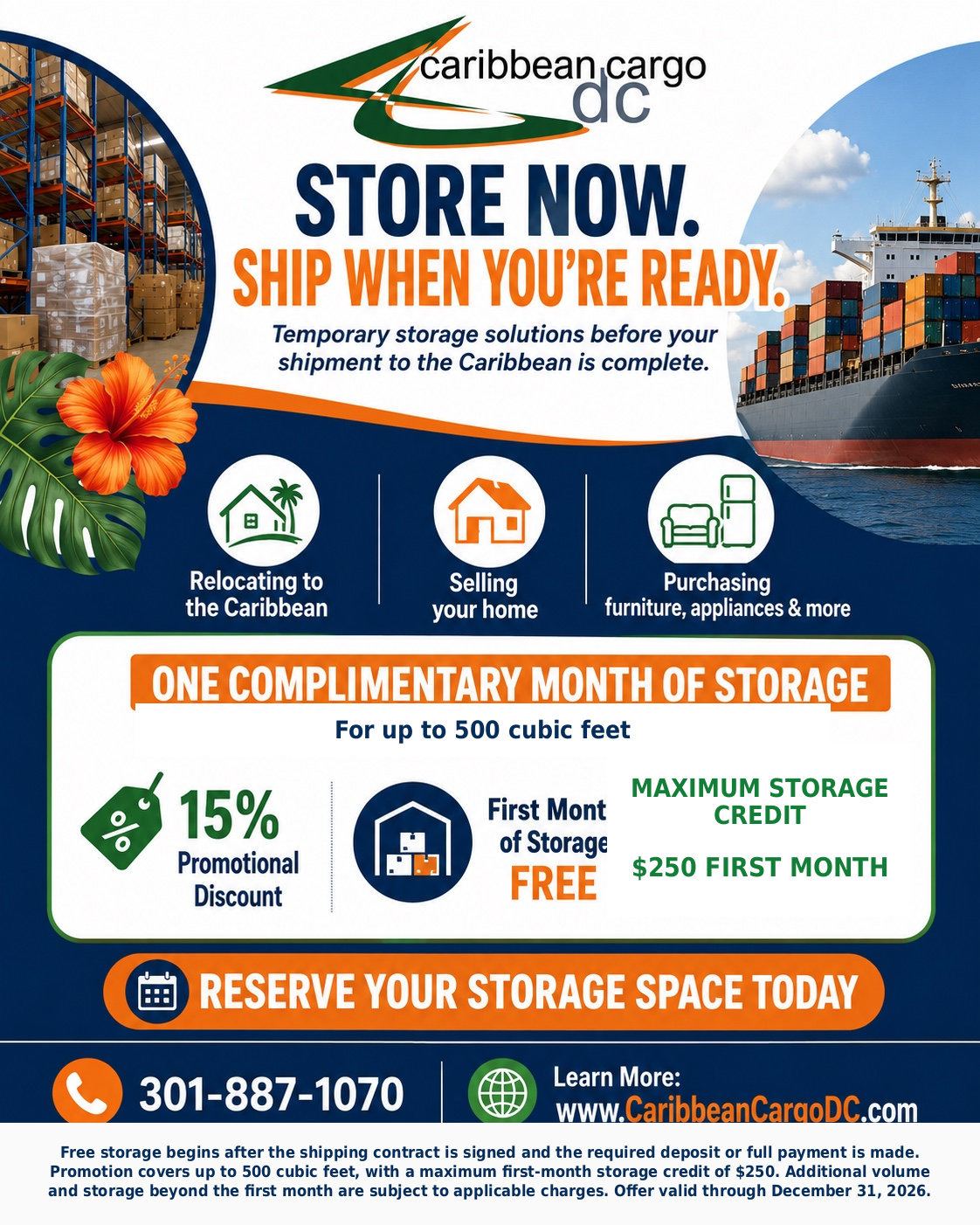 Caribbean Cargo DC temporary cargo storage promotion for qualifying shipments